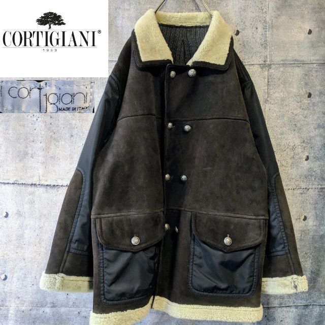 cortigiani ヴィンテージ　美品　デザインムートンナイロンボアジャケット メンズのジャケット/アウター(ピーコート)の商品写真