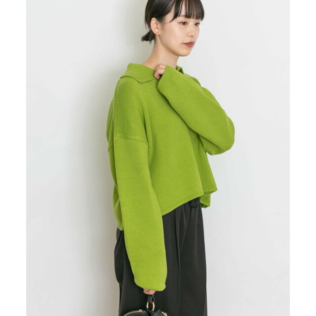 【GREEN】衿付きスキッパーニット