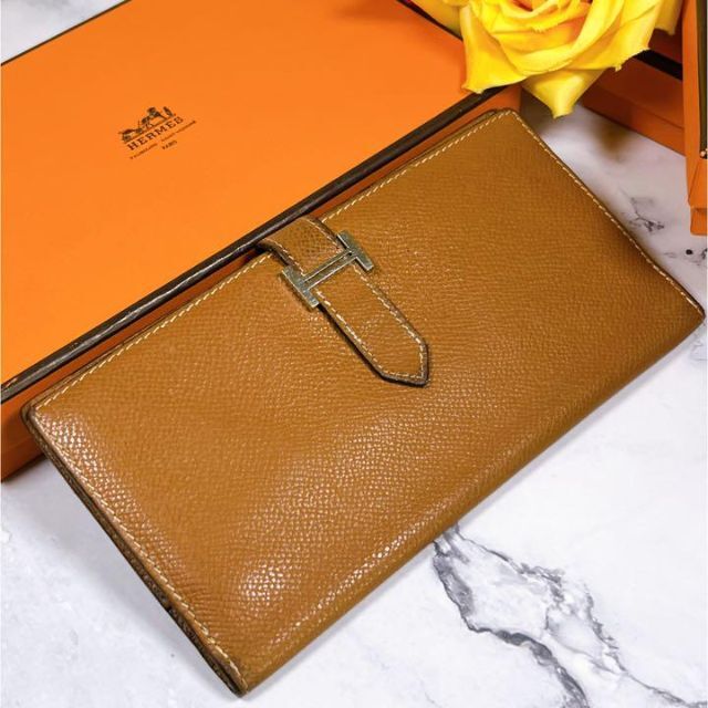 ✨良品✨ エルメス ベアン ヴォーエプソン キャメル 長財布 □I刻印