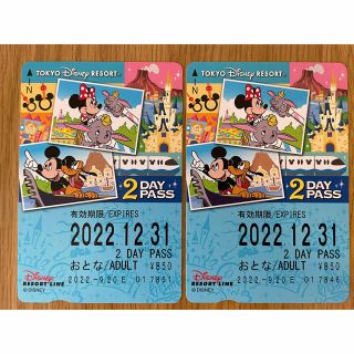 ディズニー(Disney)のディズニーリゾートライン2DAYパス　2枚(遊園地/テーマパーク)