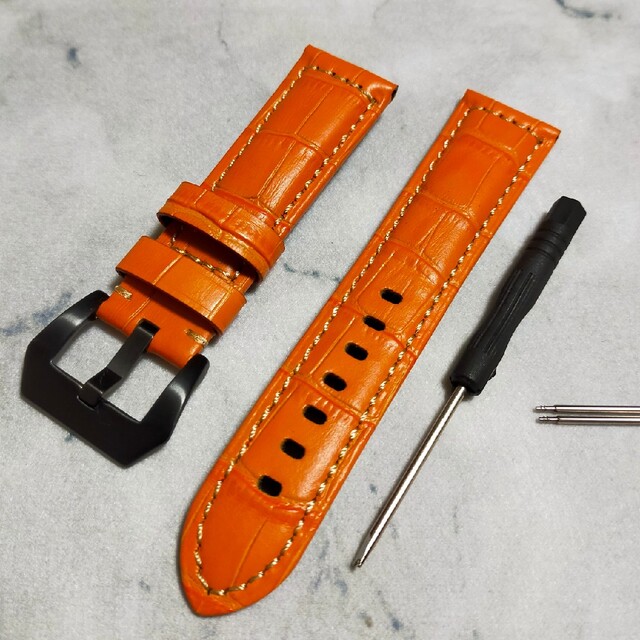 腕時計バンド　レザーベルト　22mm オレンジ　パネライやアップルウォッチなどに メンズの時計(レザーベルト)の商品写真