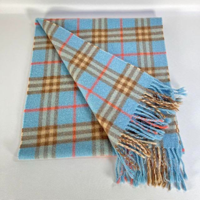 美品】BURBERRY バーバリー スカーフ ショールブルー レディース-