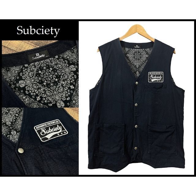 Subciety(サブサエティ)のG② XL Subciety サブサエティ 裏地ペイズリー ワッペン ベスト 紺 メンズのトップス(ベスト)の商品写真