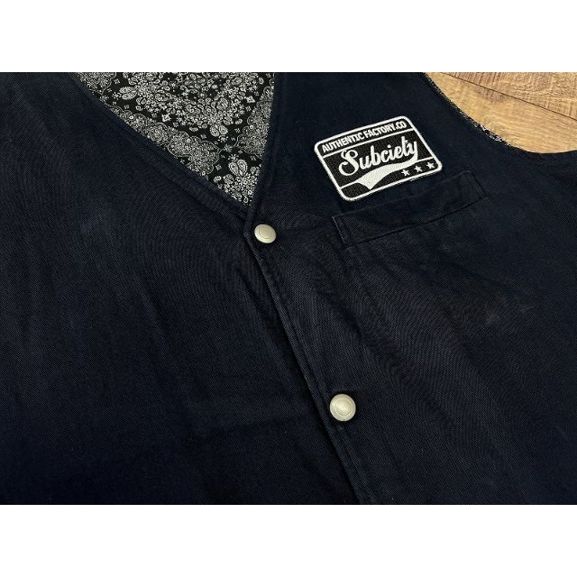 Subciety(サブサエティ)のG② XL Subciety サブサエティ 裏地ペイズリー ワッペン ベスト 紺 メンズのトップス(ベスト)の商品写真