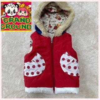 グラグラ(GrandGround)の美品　グラグラ　100cm  ダウンベスト　リバーシブル　ファー　フード　女の子(ジャケット/上着)