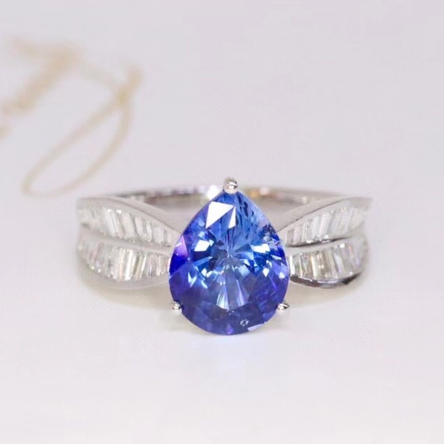 天然 ロイヤルブルーサファイア ダイヤ リング2.18ct k18 fネックレス