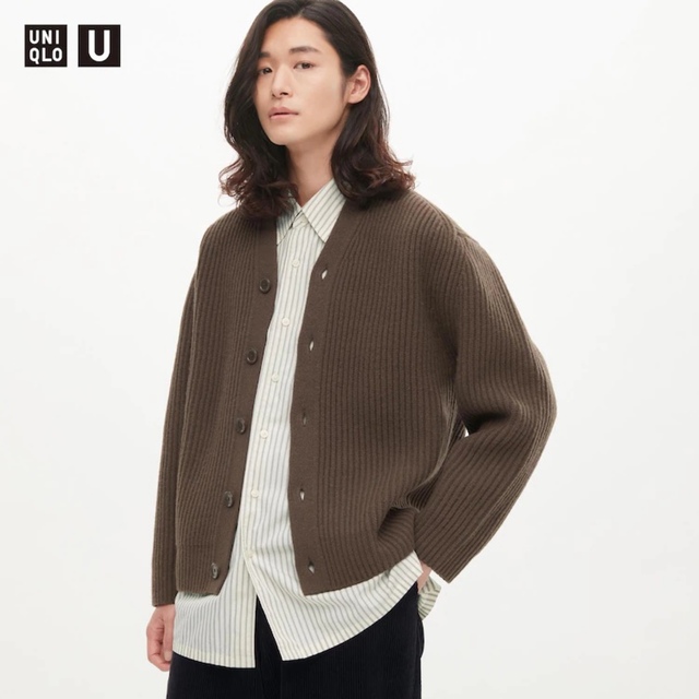 メンズUniqlo U プレミアムラムリブVネックカーディガン