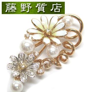 ミキモト(MIKIMOTO)の（美品）ミキモト MIKIMOTO パールダイヤフラワーブローチ K18ピンクG×K18W G×ダイヤモンド(約0.26ct)×七宝　8709(ブローチ/コサージュ)