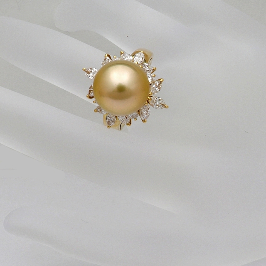 MIKIMOTO(ミキモト)の(新品仕上げ済) 希少 ミキモト MIKIMOTO ゴールデン パール ダイヤ リング 指輪  11号  真珠 約12.1mm K18YG ダイヤ 1.64ct 鑑定書 8557 レディースのアクセサリー(リング(指輪))の商品写真