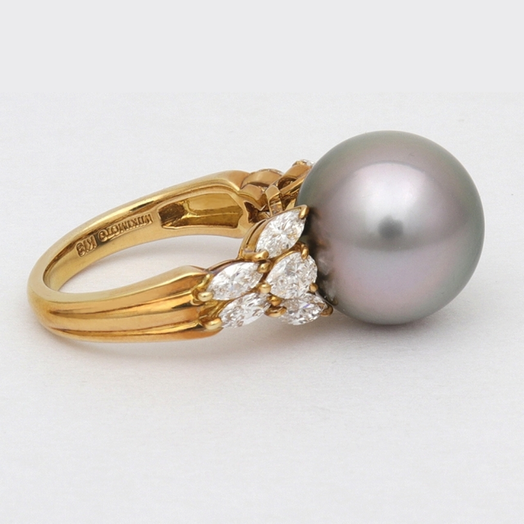 MIKIMOTO(ミキモト)の（美品）ミキモト MIKIMOTO ブラックパールリング(約9号) 12.9mm玉 K18YG×黒真珠×ダイヤモンド 0.93ct  8559 レディースのアクセサリー(リング(指輪))の商品写真