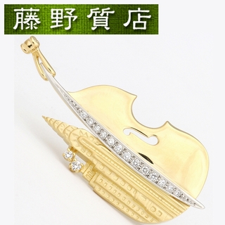 ミキモト(MIKIMOTO)の(新品仕上げ済) ミキモト MIKIMOTO チェロ モチーフ ダイヤ ブローチ K18 イエローゴールド プラチナ 950 ダイヤモンド 0.26ct 楽器 8504(ブローチ/コサージュ)