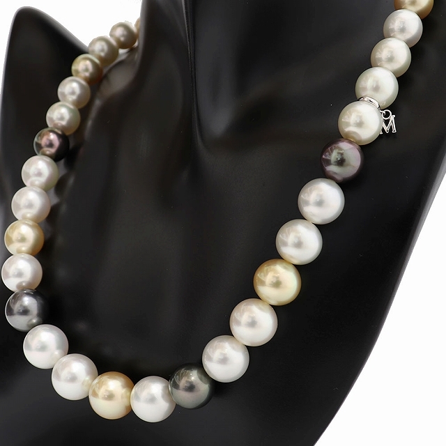 (美品)ミキモト MIKIMOTO マルチカラー パール ネックレス K18 WG × マルチカラーパール 糸交換済 8961 8