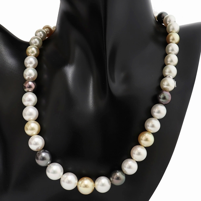 (美品)ミキモト MIKIMOTO マルチカラー パール ネックレス K18 WG × マルチカラーパール 糸交換済 8961 9