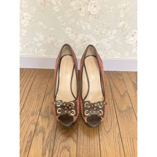 ゲス(GUESS)のGUESS  ゲス　ツイードオープントゥパンプス 23.5(ハイヒール/パンプス)