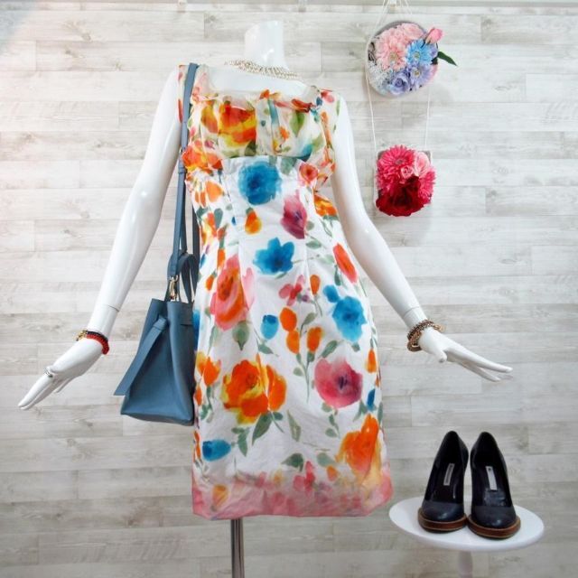 逆輸入 ERMANNOSCERVINO 花柄シルクワンピース L 大きいサイズ 白 tdh