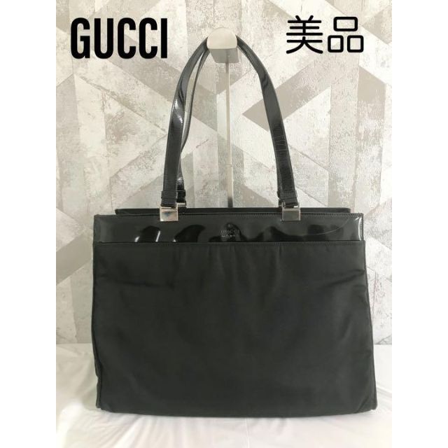 Gucci(グッチ)の【美品】GUCCI グッチ ナイロン レザー ハンドバッグ トートバッグ 黒 レディースのバッグ(トートバッグ)の商品写真