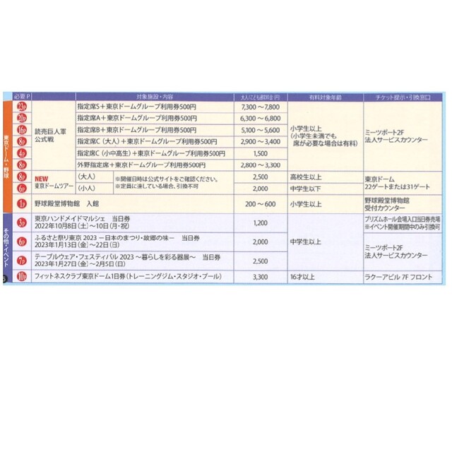 東京ドームシティ【匿名配送】得10チケット　5冊　50ポイント