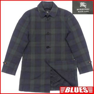 バーバリーブラックレーベル(BURBERRY BLACK LABEL)の廃盤 ステンカラーコート バーバリー M 緑 チェック 紺 メンズ X6544(ステンカラーコート)