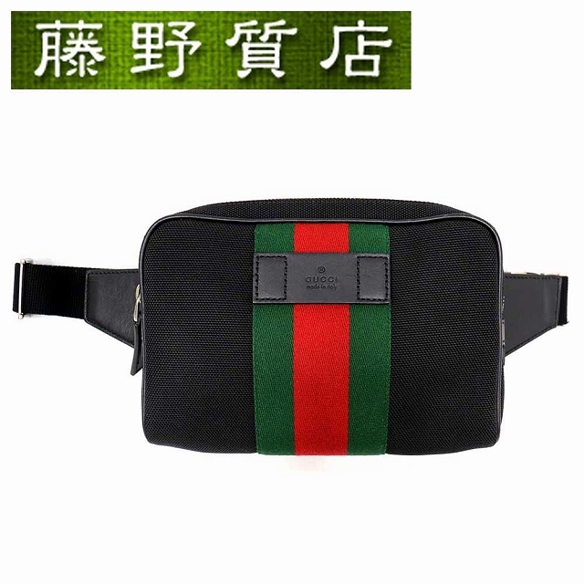 Gucci - グッチ GUCCI ボディバッグ ウエストポーチ ベルトバッグ キャンバス × レザー 黒 シェリーライン 630919 8116