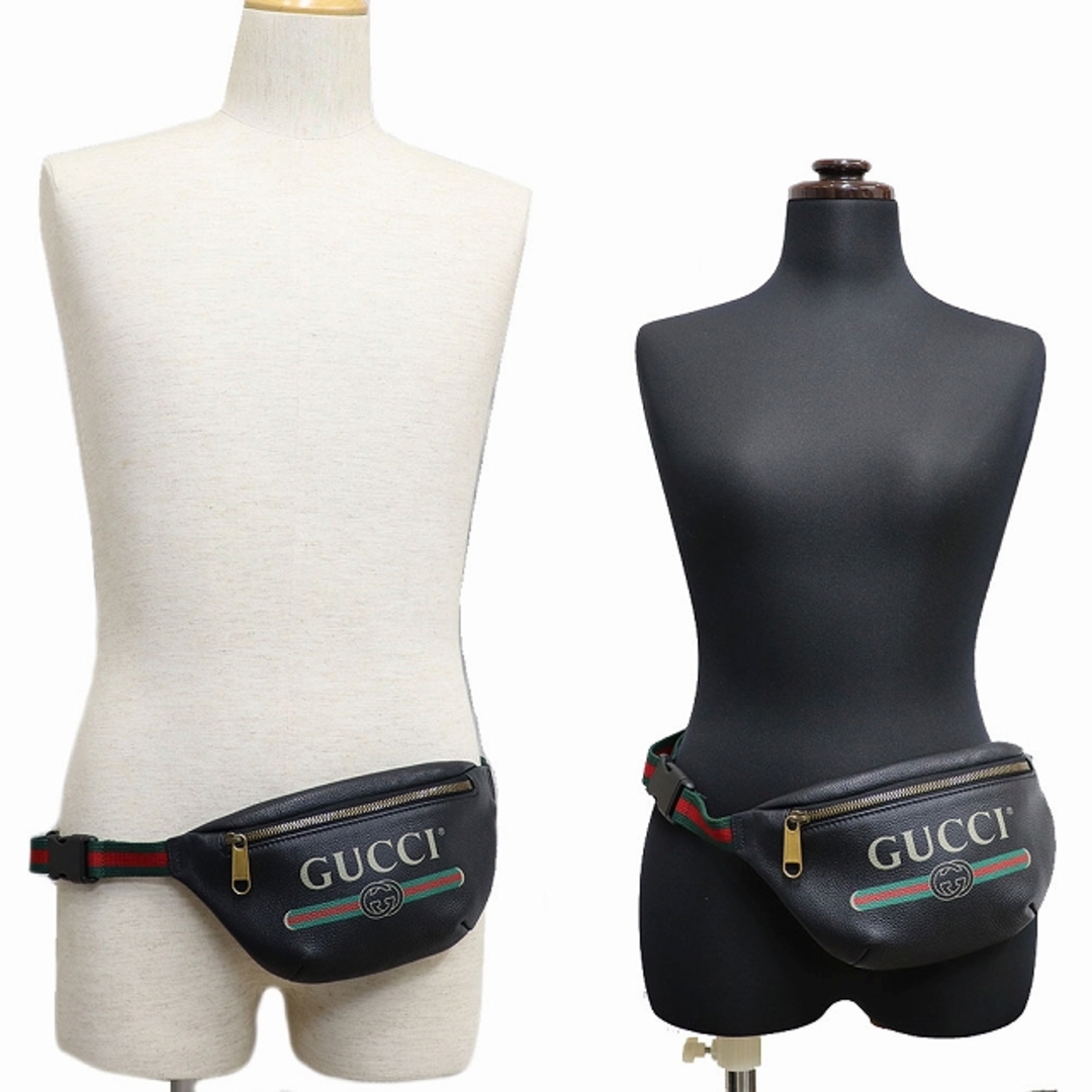 Gucci(グッチ)のグッチ GUCCI ウエストバッグ ウエストポーチ ベルトバッグ プリント レザー 黒 ロゴ 527792 8222 レディースのバッグ(ボディバッグ/ウエストポーチ)の商品写真