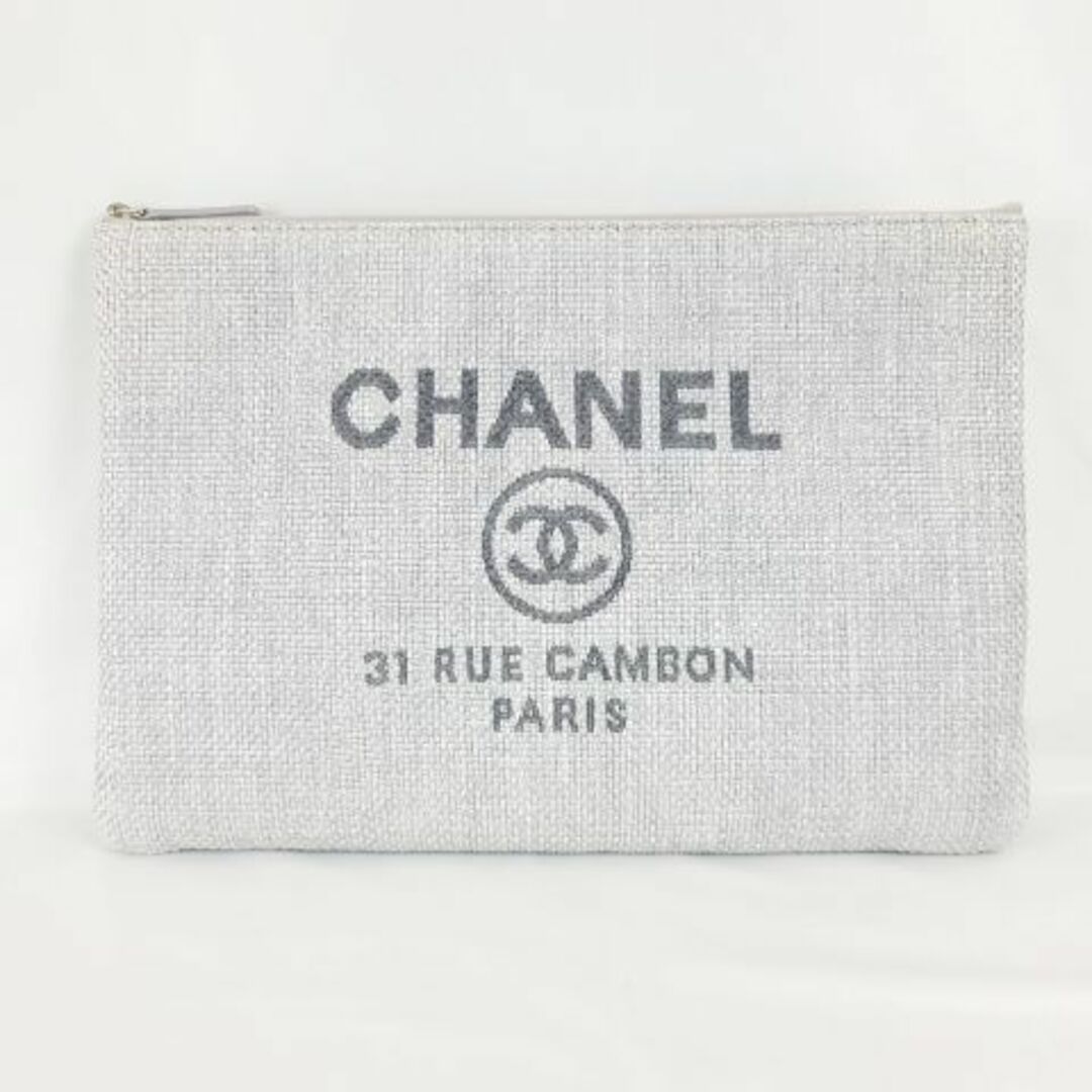 34cmタテシャネル CHANEL ドーヴィル クラッチバッグ ラージサイズ グレー系