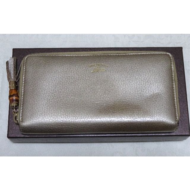 GUCCI グッチ 長財布 ラウンドファスナー バンブー タッセル ゴールド-