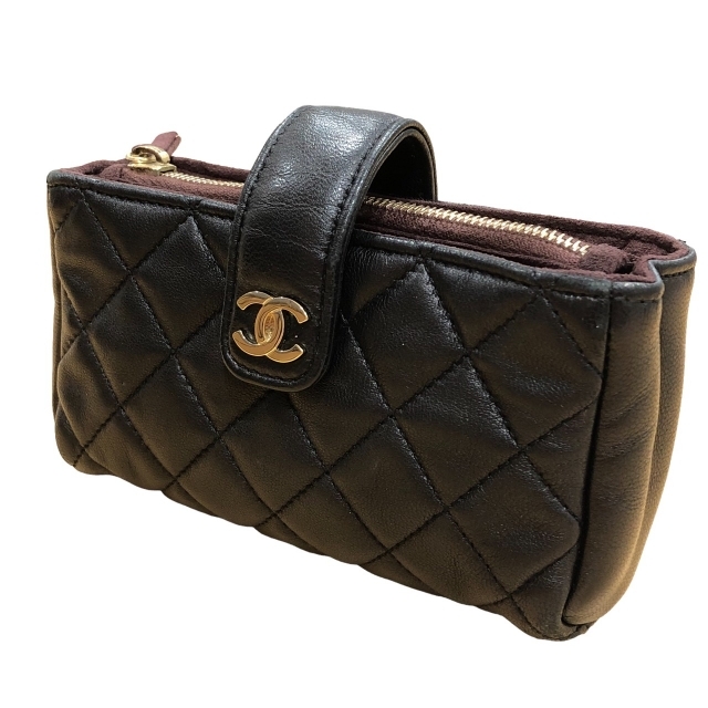 美品 CHANEL シャネル ココマーク　ラムスキン マトラッセ　ミニウォレット 小銭入れ コインケース12cm高さ