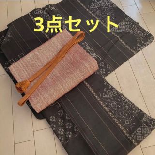 紬 名古屋帯 帯締め 3点セット 着物 紬帯 絣柄 こげ茶 正絹の通販 by ...