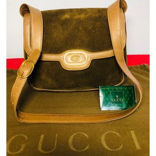 グッチ(Gucci)のOLD Gucci 70’s Vintage スエードG金具ショルダー（茶）(ショルダーバッグ)