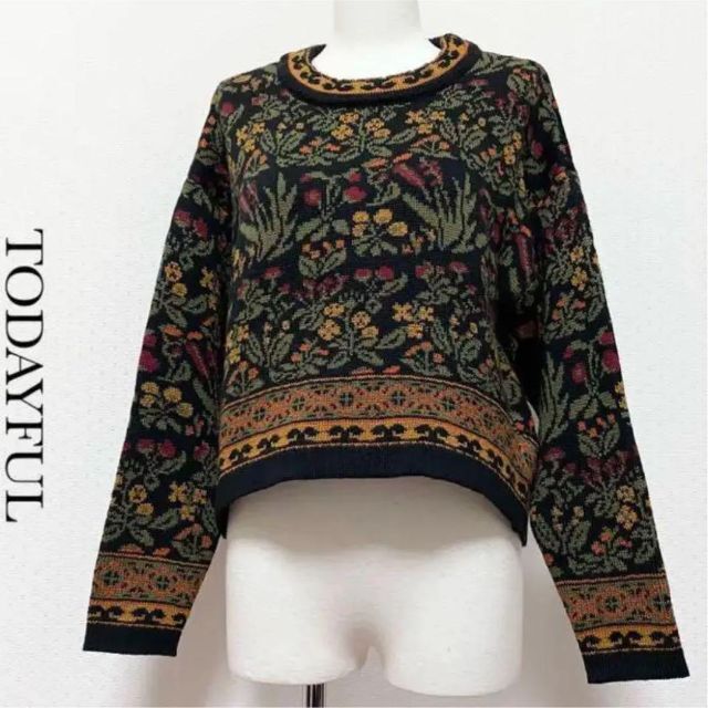 TODAYFUL トゥデイフル ジャガード 花柄 ニットプルオーバー-