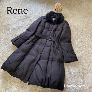 René - 【ルネ Rene】レッキスファー付き ダウンコート　ベルト付き シルク　Mサイズ