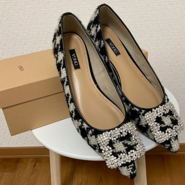 OHGA TWEED BIJOU PUMPS ブルー ツイード パンプス-