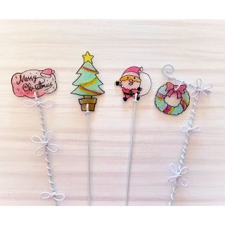 プラバン×ワイヤーアート♡︎クリスマスガーデンピック4点セット(その他)