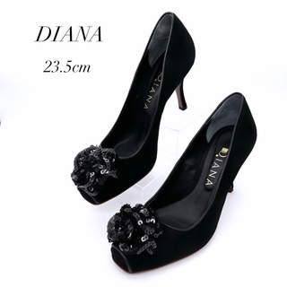 DIANA - 極美品✨ ダイアナ 23.5cm パンプス ブラック スエード 花 スパンコール