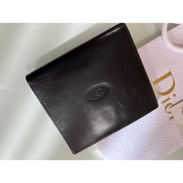 Dior ディオール ロゴ型押し 二つ折り財布 本革 ブラック