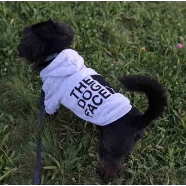 犬服 パーカー ブラック レッド THE DOG FACE 犬 ドッグウェア ハンドメイドのペット(ペット服/アクセサリー)の商品写真