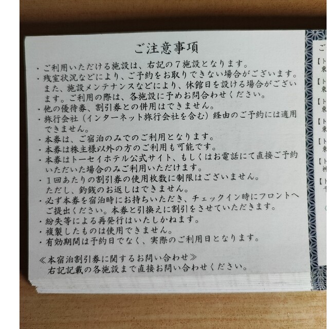 ★トーセイ  株主優待  宿泊割引券 ３枚 ９０００円分② チケットの優待券/割引券(宿泊券)の商品写真