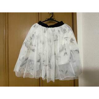 白　花柄　チュールスカート　オーガンジースカート(ひざ丈スカート)