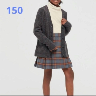ユニクロ(UNIQLO)のユニクロ GIRLS プリーツチェックスカート グレー 150(スカート)