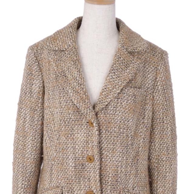 極美品 ハナエモリ HANAE MORI コート ロングコート ウール ツイード アウター レディース 40(M相当) ベージュ