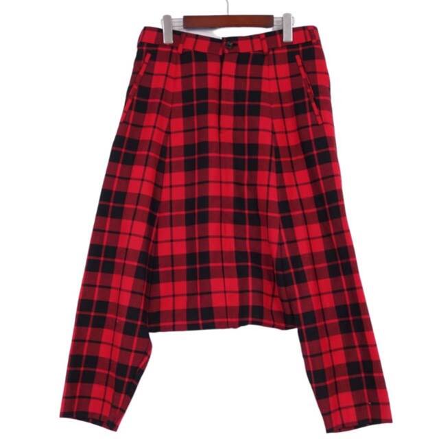 美品 コムデギャルソン COMME des GARCONS パンツ サルエルパンツ ウール タータンチェック ボトムス レディース S レッド約63cm股下