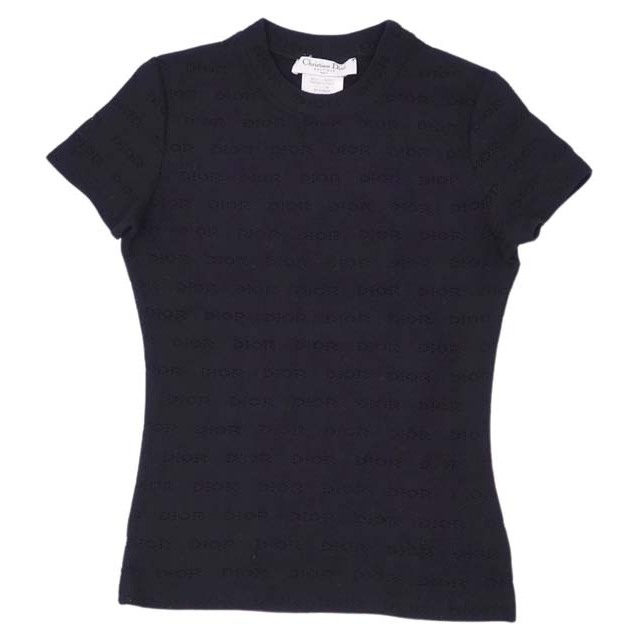 美品 クリスチャンディオール Christian Dior Tシャツ ロゴ カットソー レディース ナイロン ジャージー トップス レディース 36(S相当) ブラック