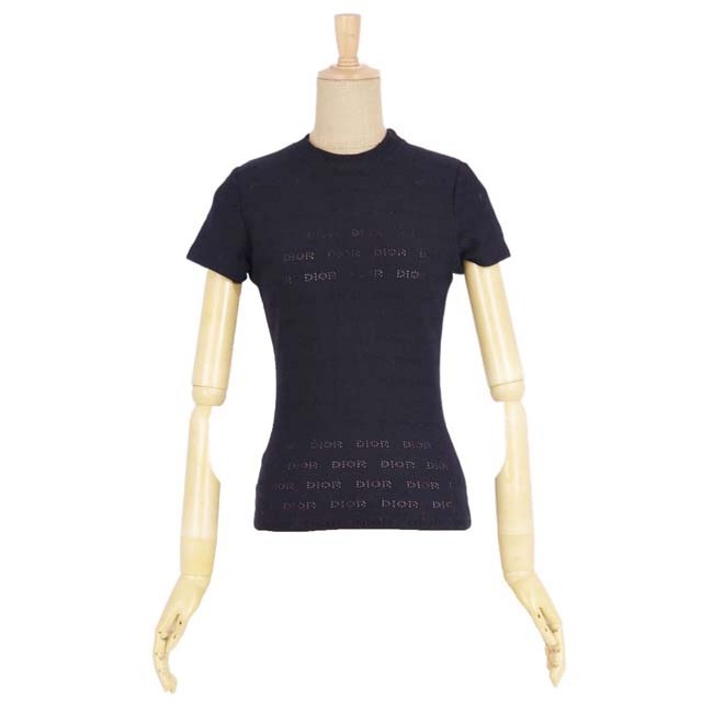 美品 クリスチャンディオール Christian Dior Tシャツ ロゴ カットソー レディース ナイロン ジャージー トップス レディース 36(S相当) ブラック