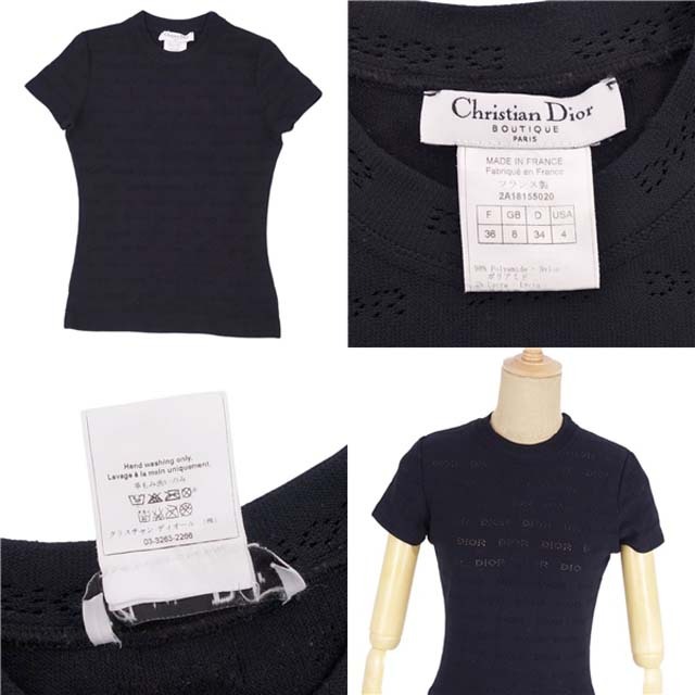 美品 クリスチャンディオール Christian Dior Tシャツ ロゴ カットソー レディース ナイロン ジャージー トップス レディース 36(S相当) ブラック 5