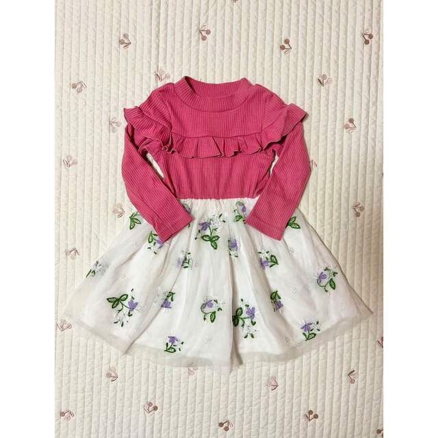 F.O.KIDS(エフオーキッズ)のアプレレクール お花刺繍チュール ワンピース キッズ/ベビー/マタニティのベビー服(~85cm)(ワンピース)の商品写真