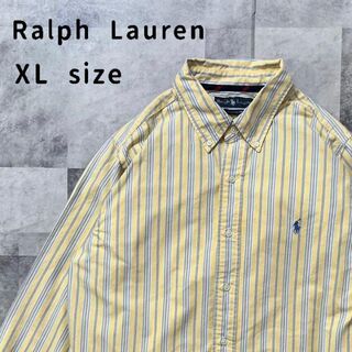ラルフローレン(Ralph Lauren)のレアカラー　ラルフローレン　シャツ　長袖　ストライプ　コットン　黄　XL(シャツ)