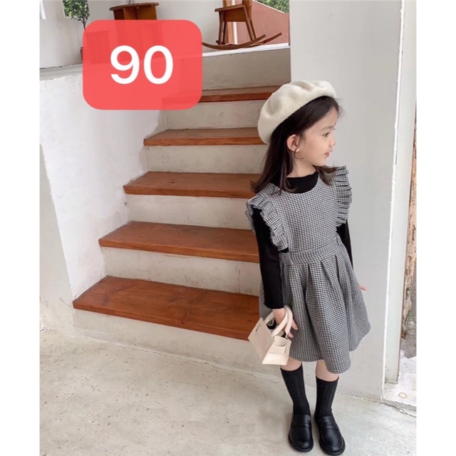 新品❤️チェック柄ワンピース　女の子　90cm 黒 キッズ/ベビー/マタニティのキッズ服女の子用(90cm~)(ワンピース)の商品写真