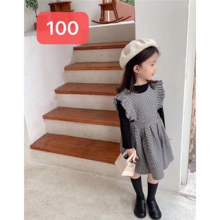 新品❤️チェック柄ワンピース　女の子　100cm 黒(ワンピース)