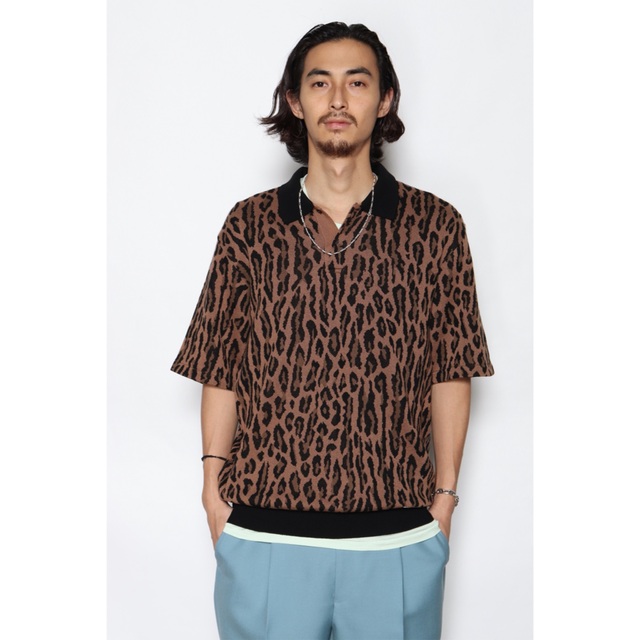 ワコマリア LEOPARD KNIT JACQUARD POLO SHIRT