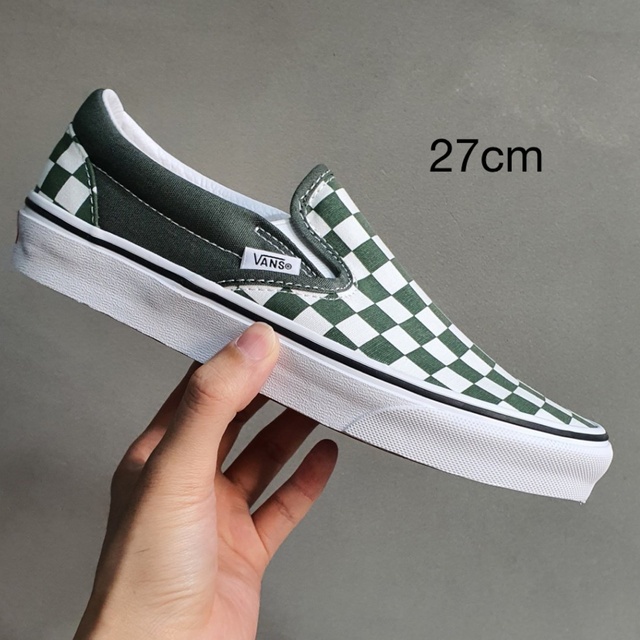 27cmUS企画【VANS 】クラシックスリッポン チェッカー×カーキ